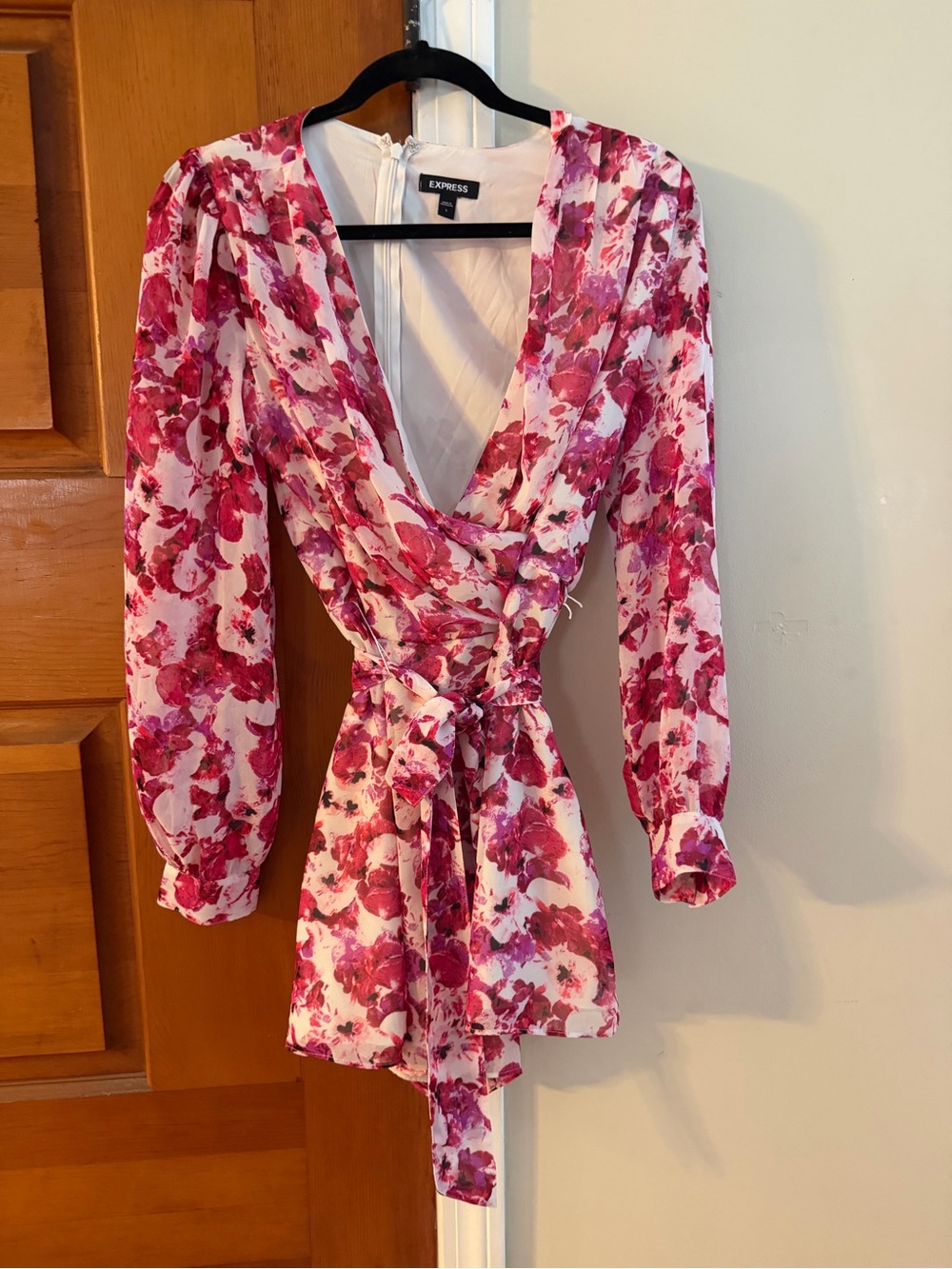 Express Pink Floral Wrap Tunic Top
